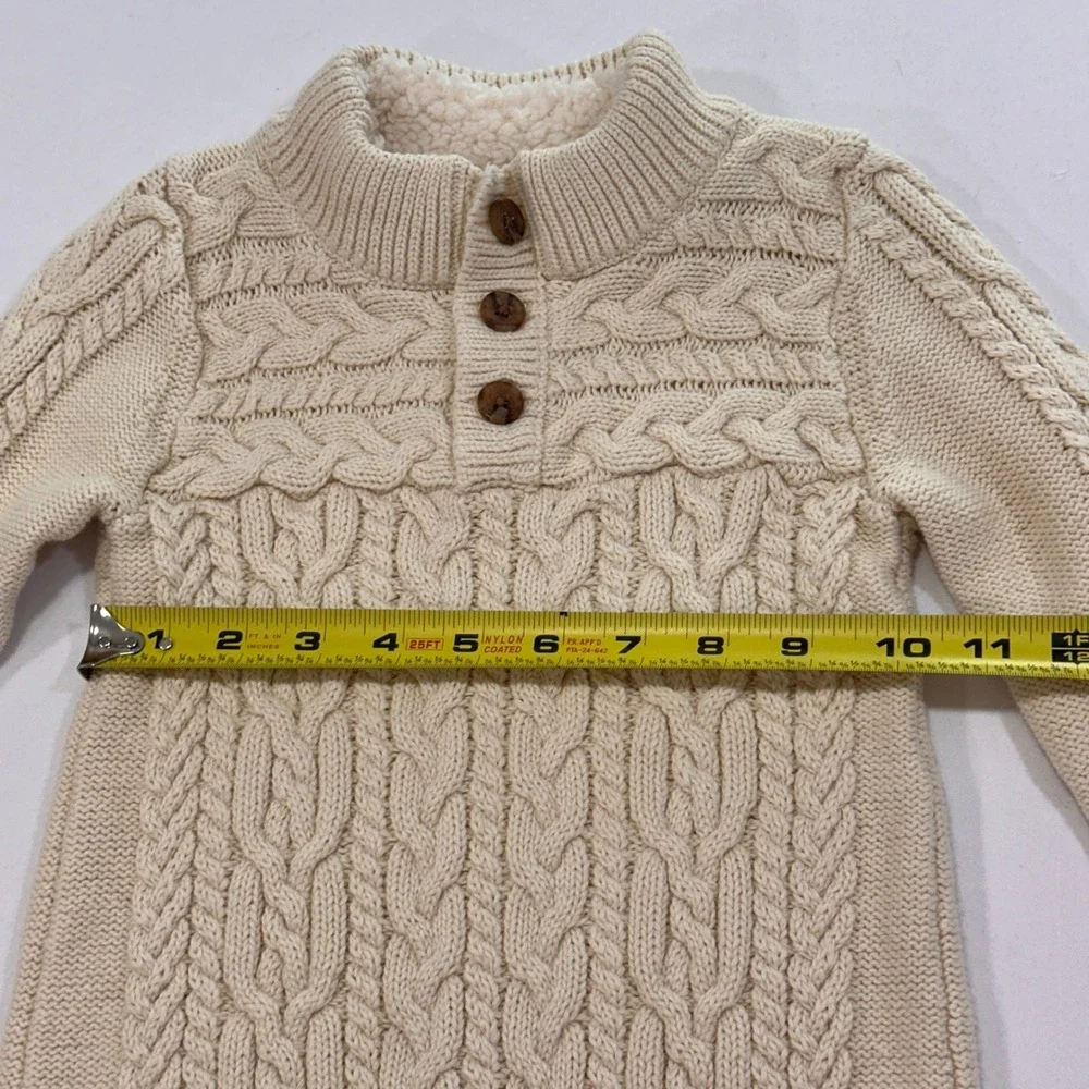 Gap Cable Knit One Piece Romper Kids‎ 18-24 Months Cream Sherpa Lined | Classic